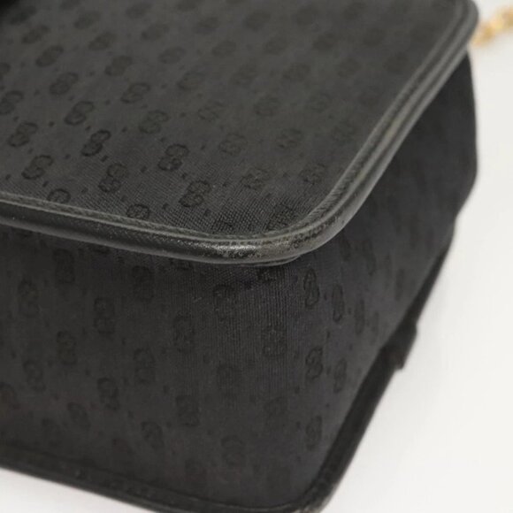GUCCI Micro GG Canvas Bamboo Shoulder Bag PVC Black Gold Auth sw753 - Picture 10 of 15